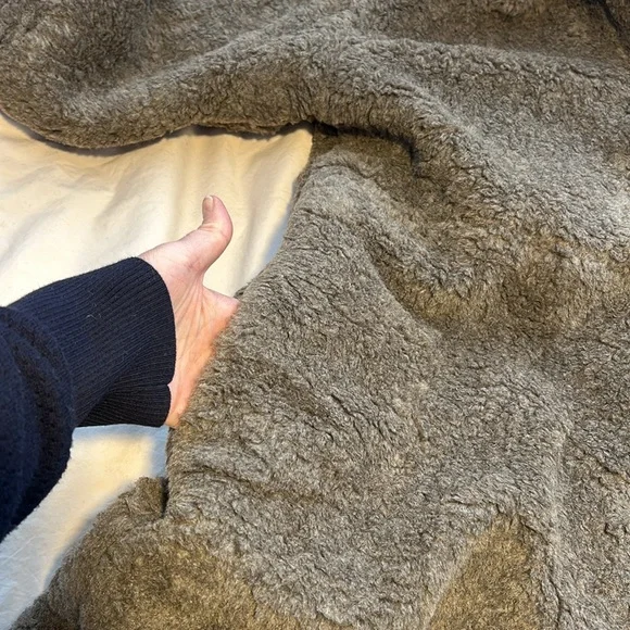 THAKOON Hooded Long Line Teddy Duster Shearling Coat Oversized Relaxed Fit XL - Picture 4 of 14